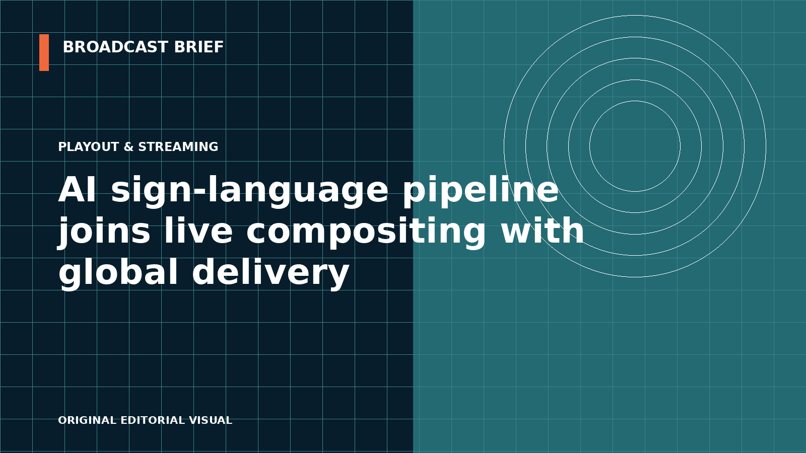 Editorial illustration for AI sign-language pipeline joins live compositing with global delivery