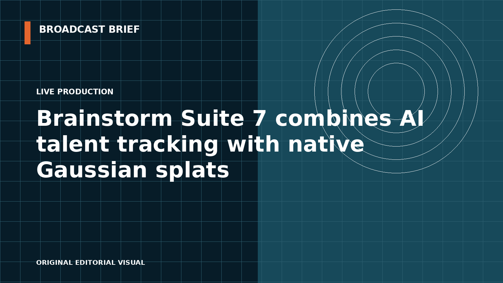 Editorial illustration for Brainstorm Suite 7 combines AI talent tracking with native Gaussian splats