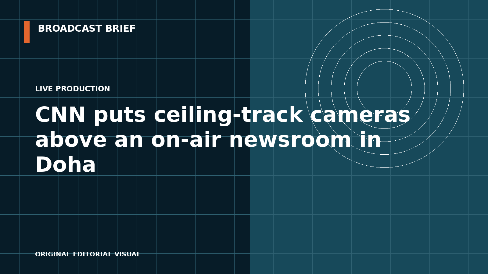 Editorial illustration for CNN puts ceiling-track cameras above an on-air newsroom in Doha