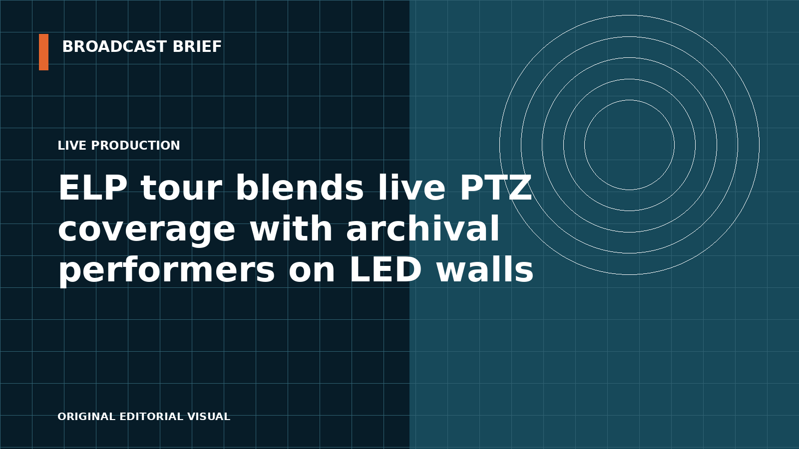 Editorial illustration for ELP tour blends live PTZ coverage with archival performers on LED walls