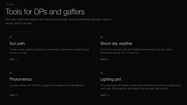Source image for Film Lighting Australia packages location planning into free browser tools
