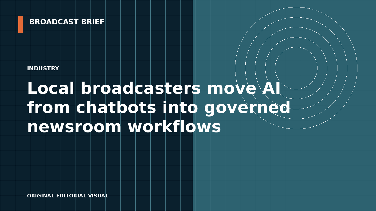 Editorial illustration for Local broadcasters move AI from chatbots into governed newsroom workflows
