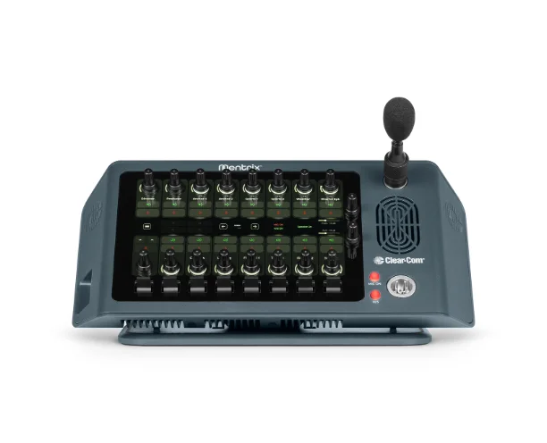 Clear-Com Mentrix Flex hybrid intercom panel shown in the official product announcement