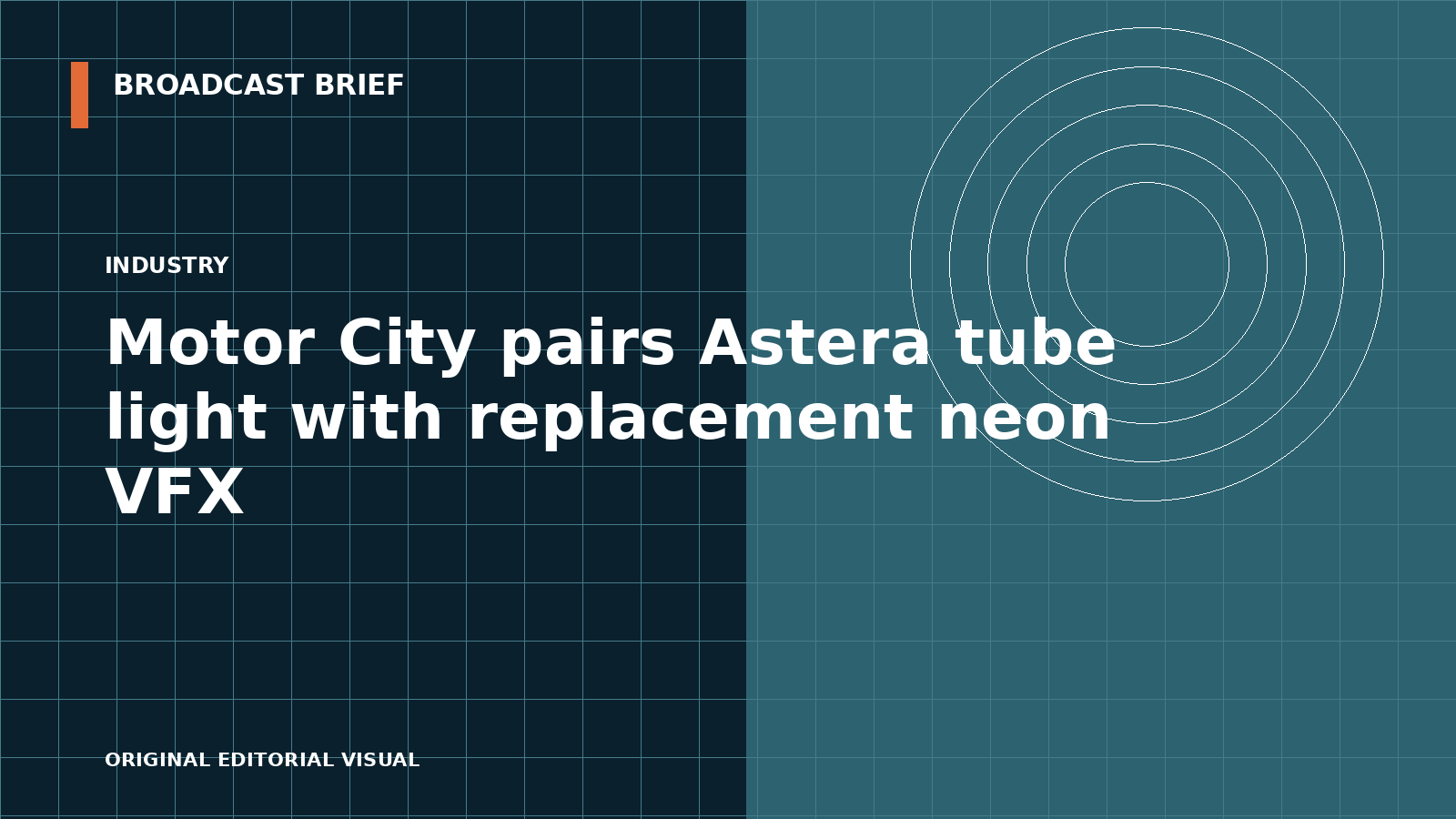 Editorial illustration for Motor City pairs Astera tube light with replacement neon VFX