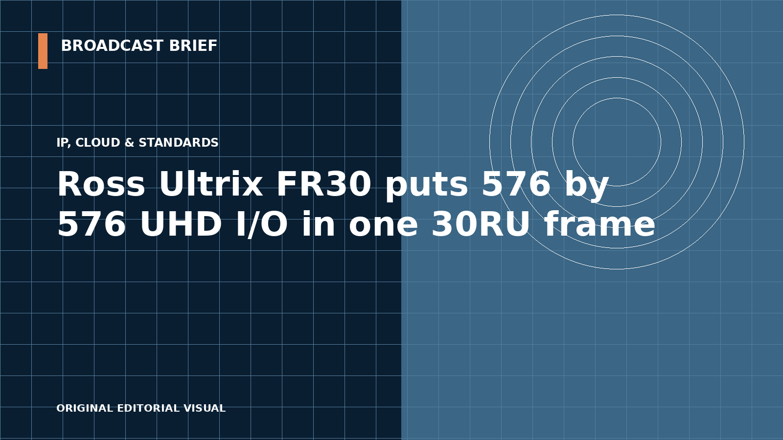 Editorial illustration for Ross Ultrix FR30 puts 576 by 576 UHD I/O in one 30RU frame