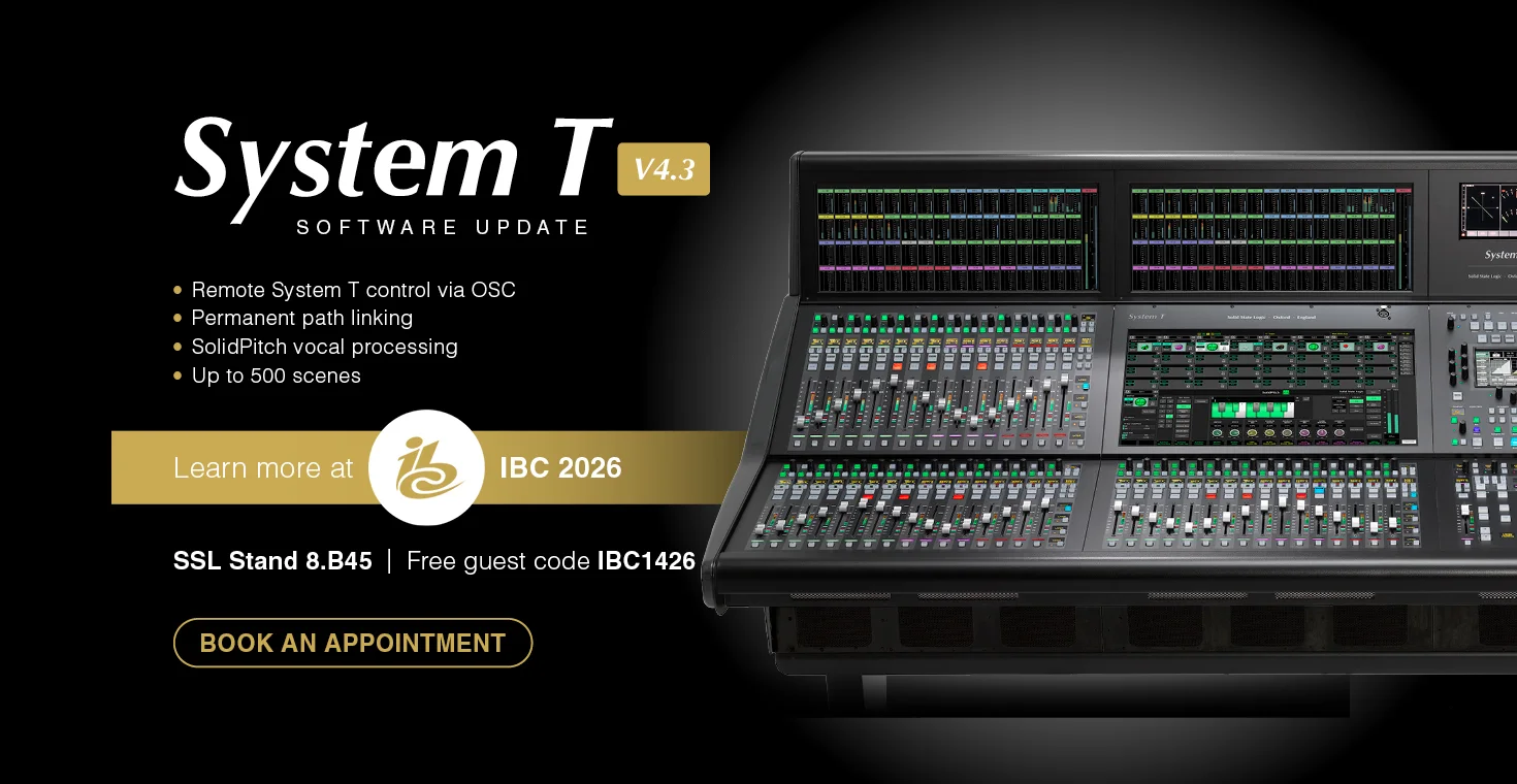 Solid State Logic System T broadcast mixing console running version 4.3