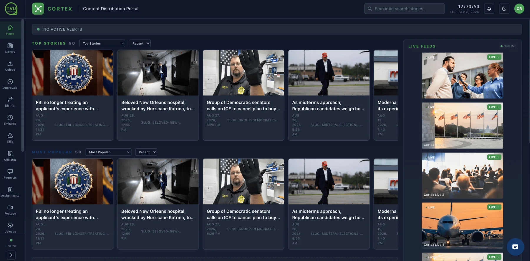Source image for TVU Cortex searches newsroom video by story instead of storage path