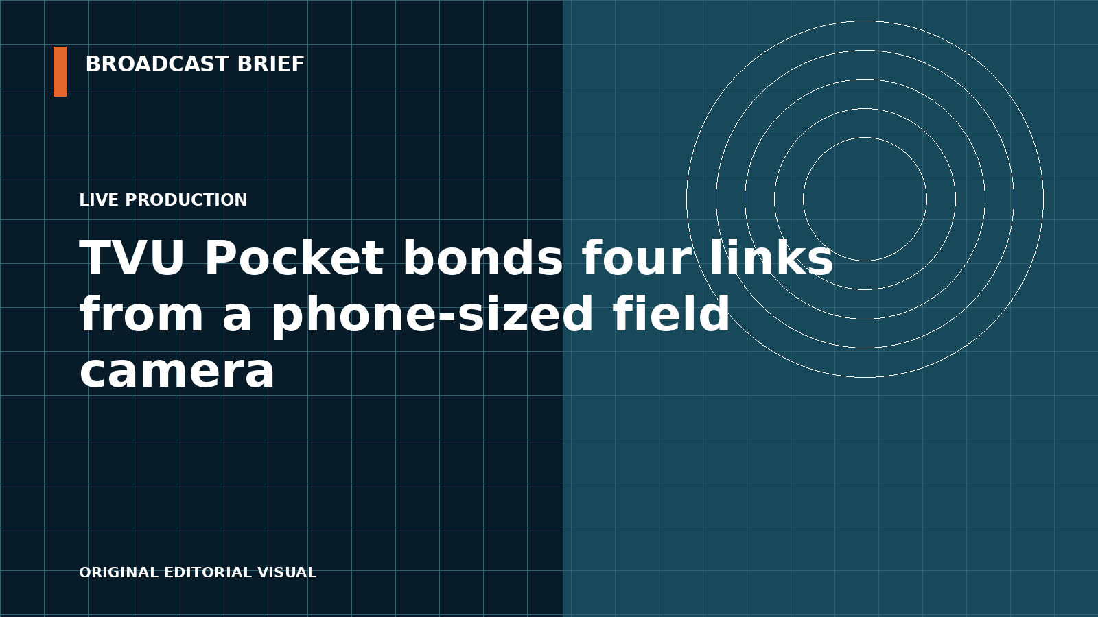 Editorial illustration for TVU Pocket bonds four links from a phone-sized field camera