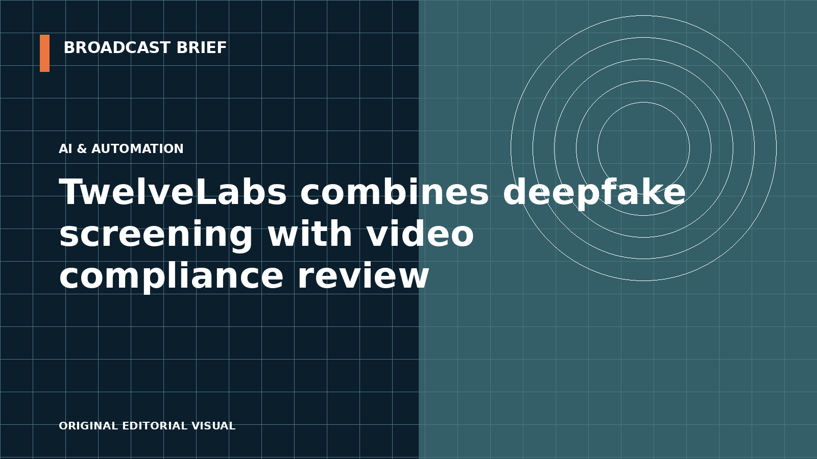 Editorial illustration for TwelveLabs combines deepfake screening with video compliance review