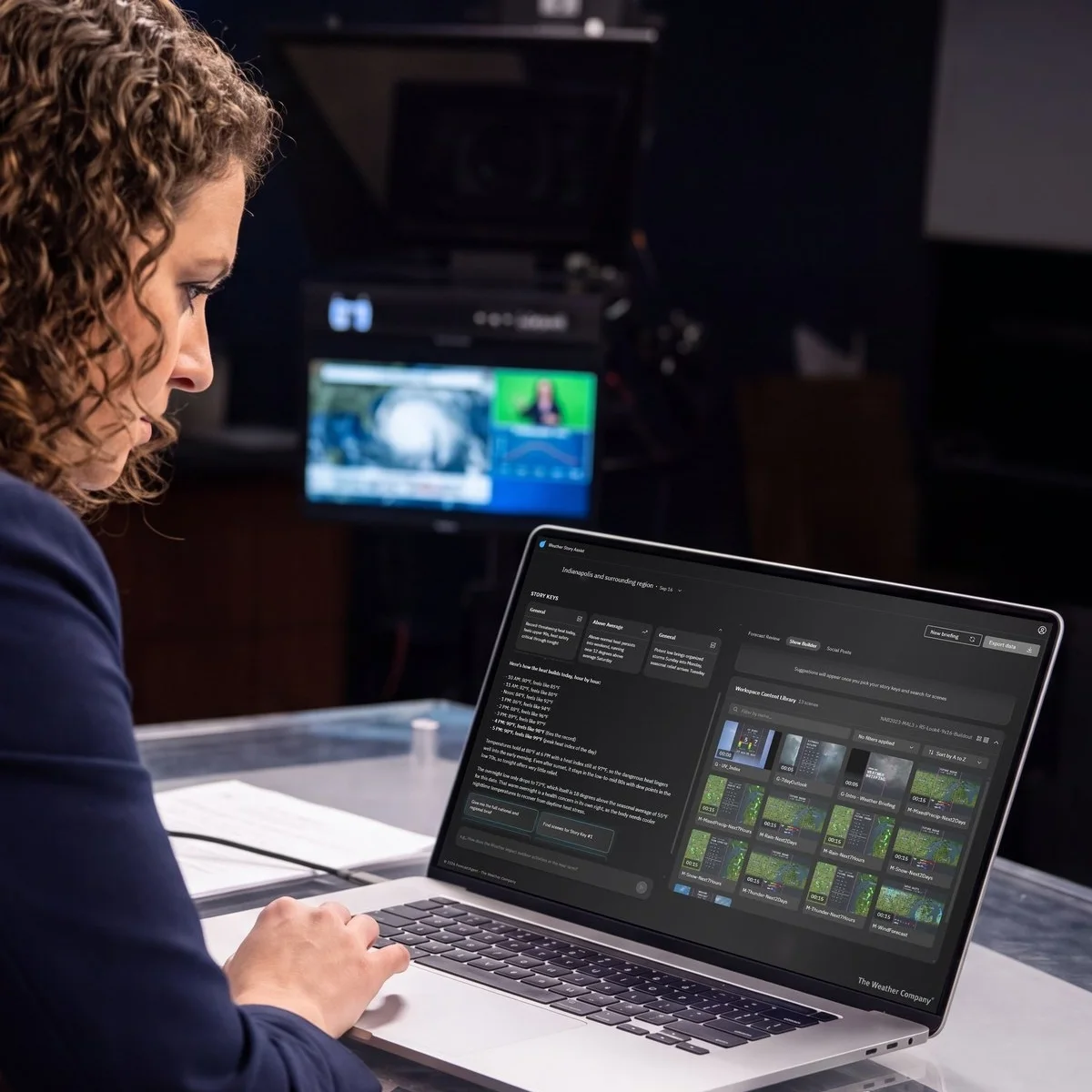 A broadcast meteorologist using Weather Story Assist to prepare multi-platform weather content